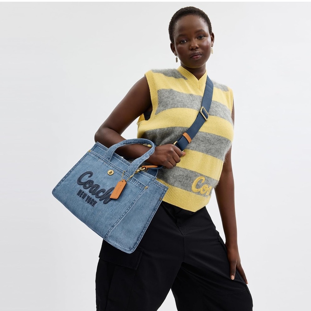 New Coach Blue Denim Canvas Cargo Tote Bag - Picture 2 of 7